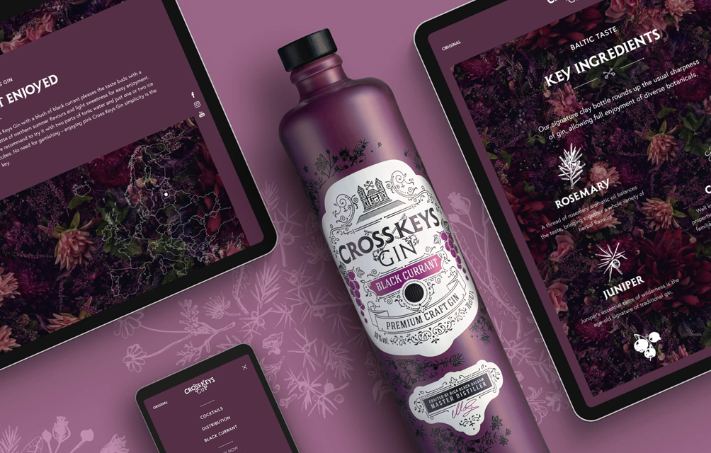 CrossKeys Black Currant Gin packaging
