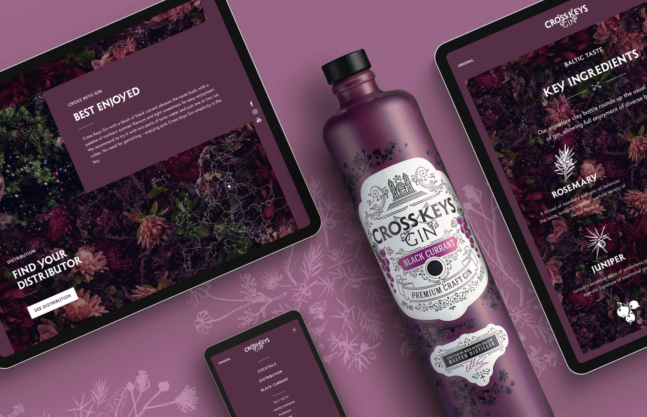 CrossKeys Black Currant Gin packaging